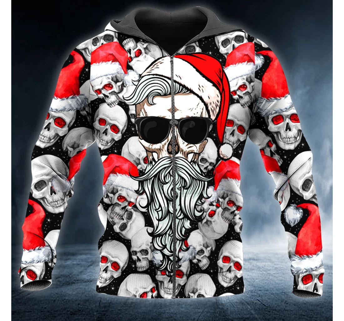 Personalized Zip Hoodie - Mustache Santa Skull - 3D Printed