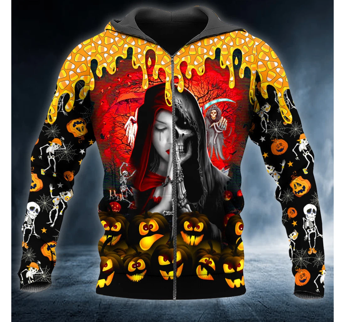 Personalized Zip Hoodie - Halloween Couple Skull - 3D Printed