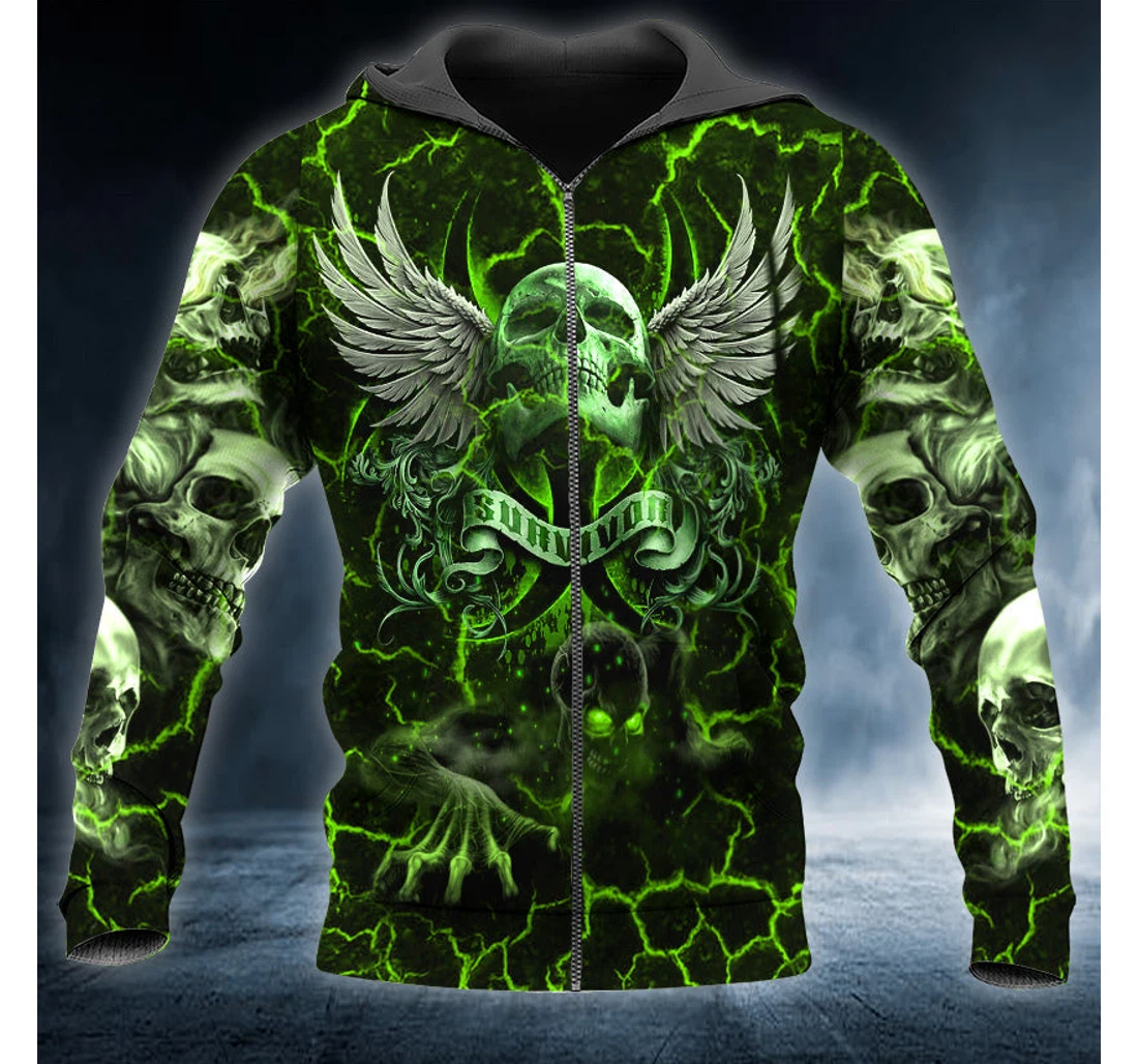 Personalized Green Lockdown Survivor Skull - 3D Printed Pullover Hoodie