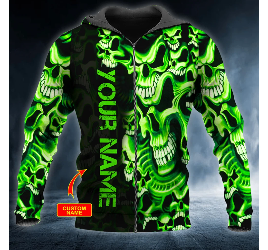 Green Skull Pile Personalized - 3D Printed Pullover Hoodie