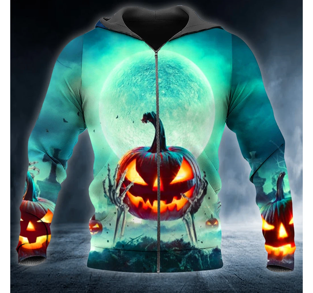 Personalized Zip Hoodie - Halloween Pumpkin Skull - 3D Printed