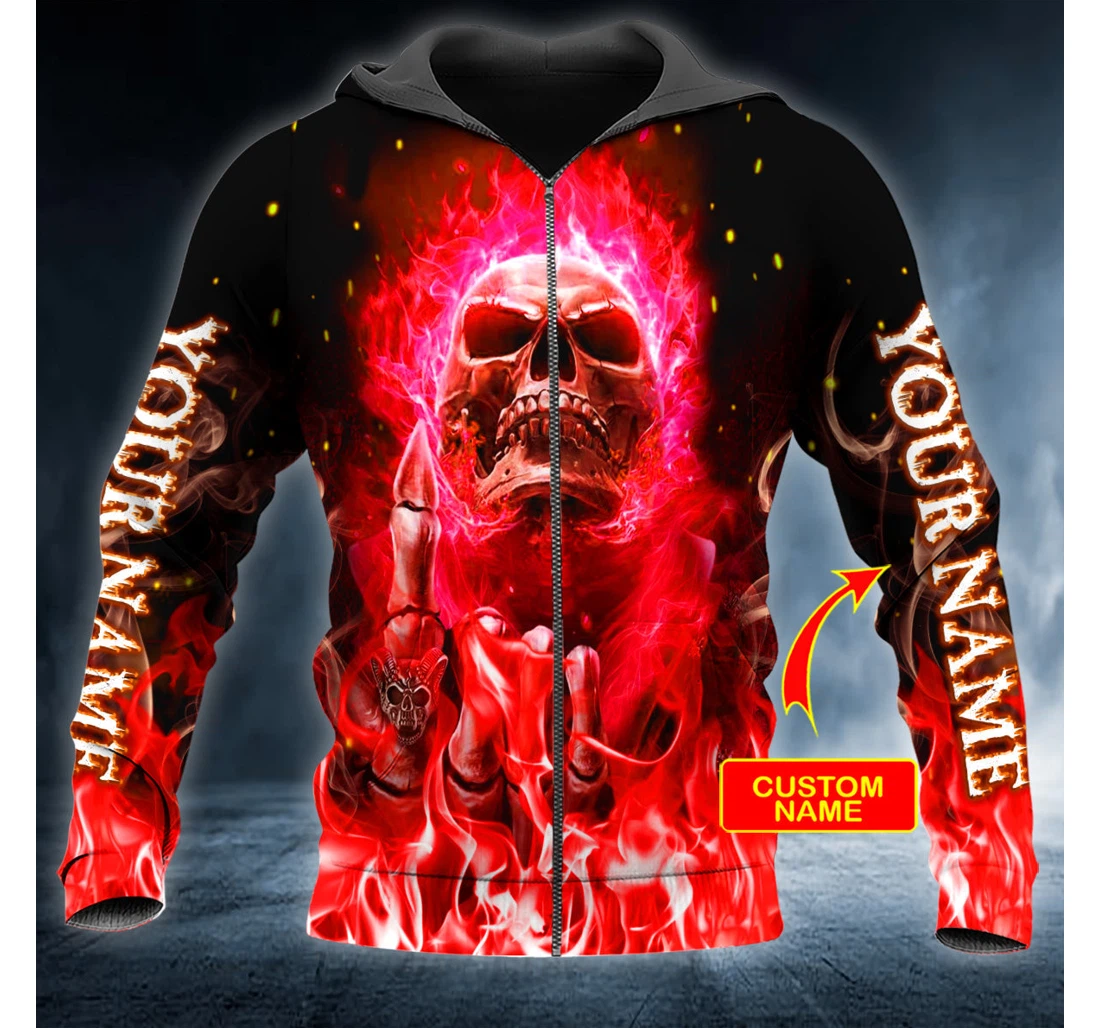 Zip Hoodie - Horror Red Flaming Skull Personalized - 3D Printed