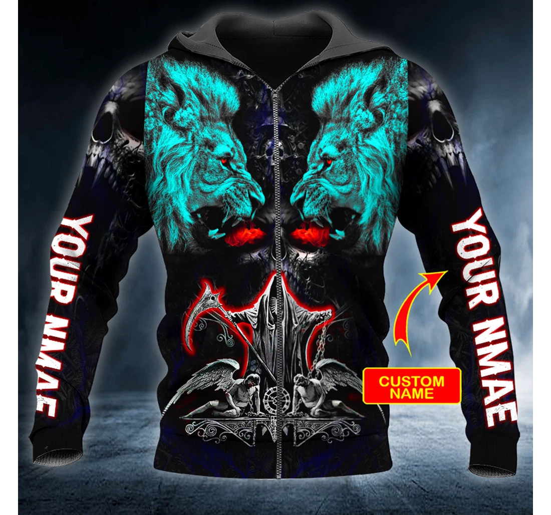 Zip Hoodie - Lion Combat Grim Reaper Skull Personalized - 3D Printed
