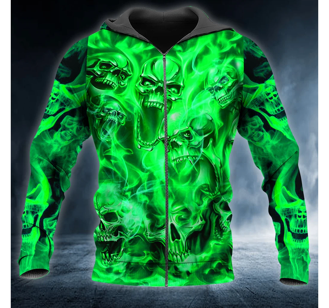Personalized Zip Hoodie - Neon Green Soul Eater Ghost Skull - 3D Printed