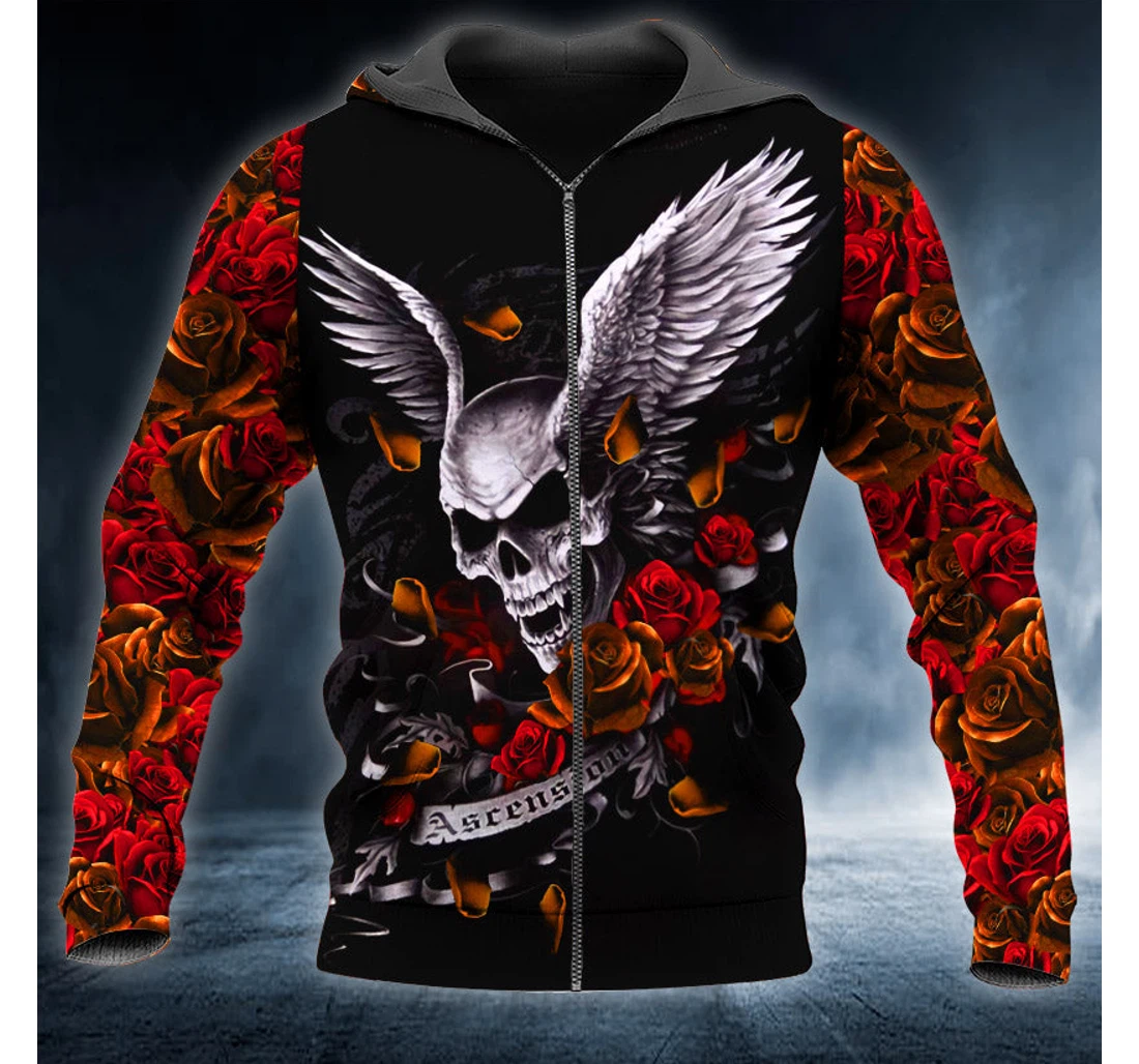 Personalized Ascension Day Roses Winged Skull - 3D Printed Pullover Hoodie