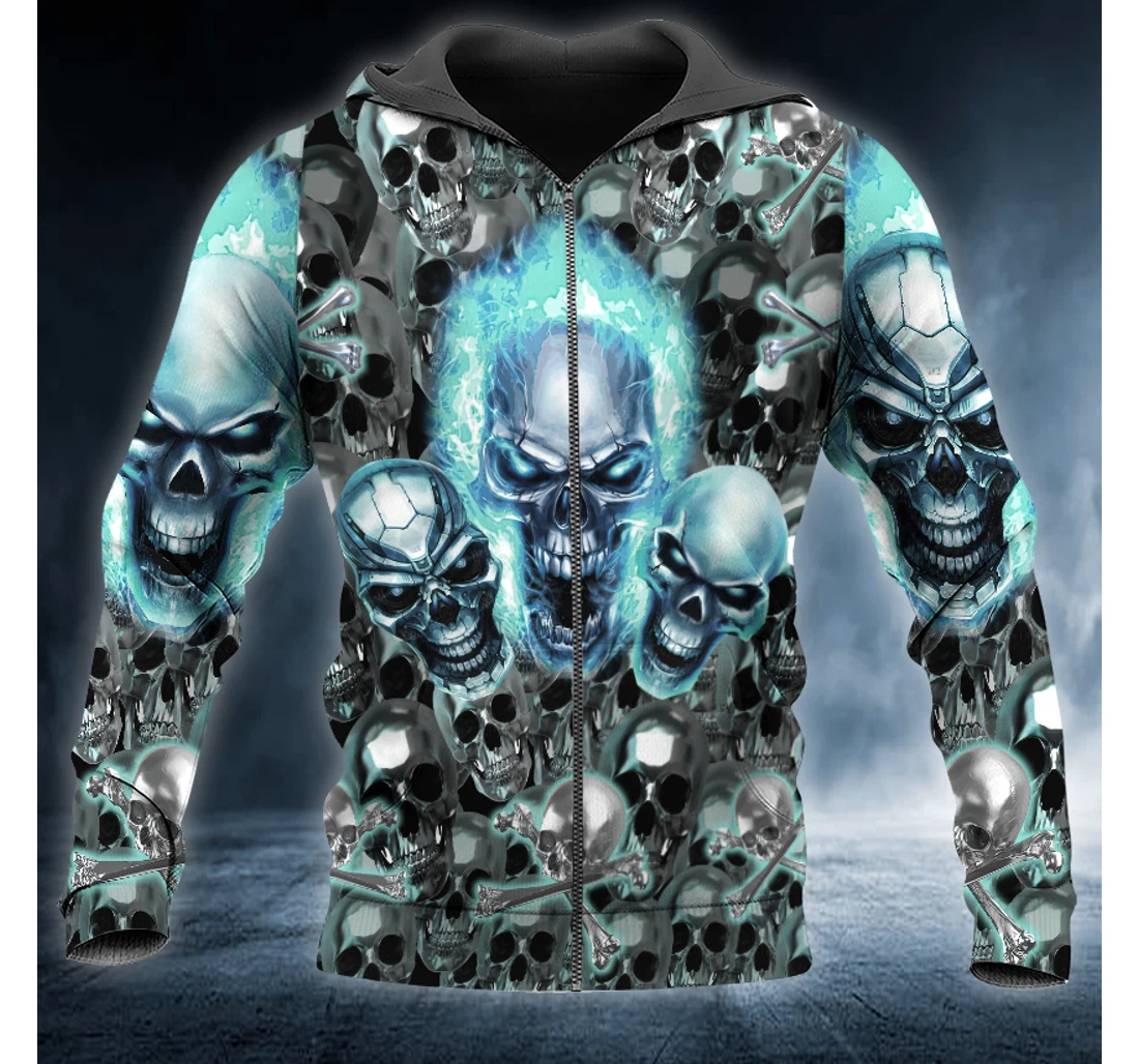 Personalized Blue Flame Crossbones Ghost Skull - 3D Printed Pullover Hoodie