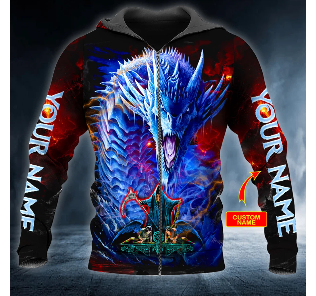 Blue Dragon Behind Grim Reaper Personalized - 3D Printed Pullover Hoodie