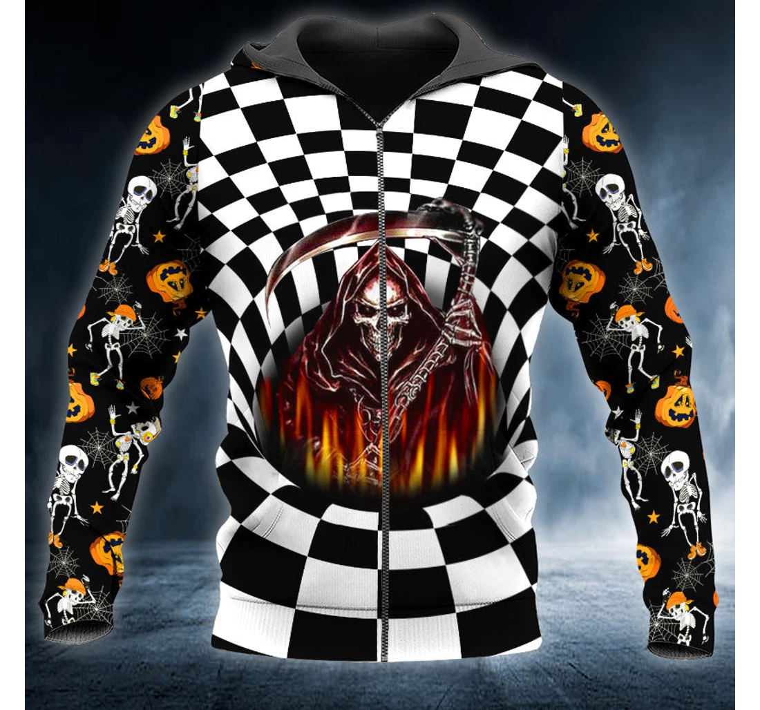 Personalized Checkered Pattern Reaper Skull - 3D Printed Pullover Hoodie