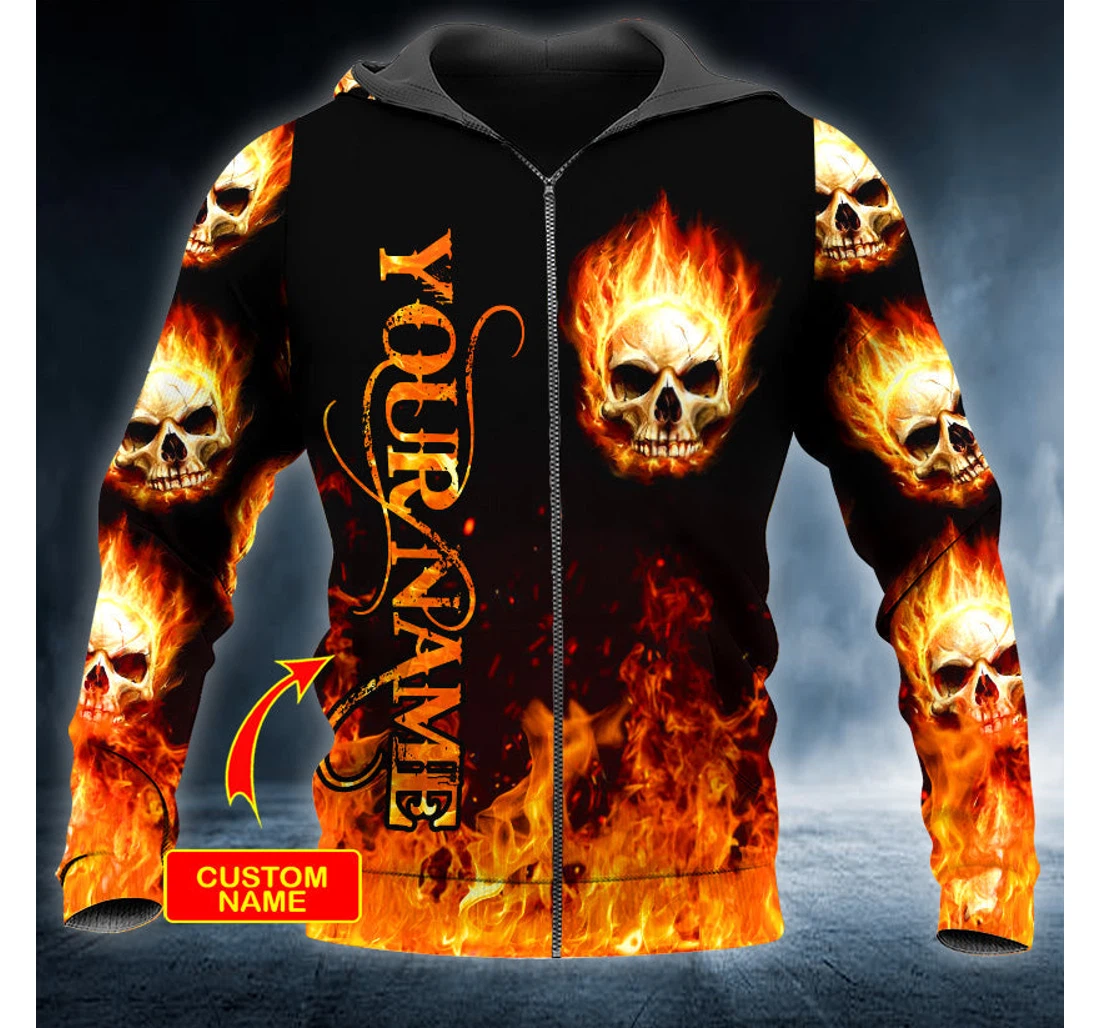 Fire Head Skeleton Skull Personalized - 3D Printed Pullover Hoodie