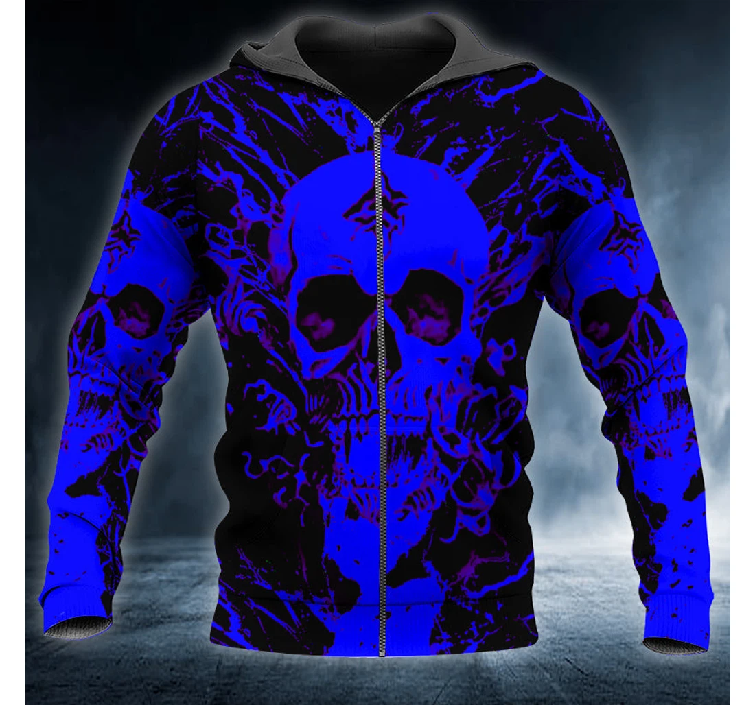 Personalized Dark Blue Angry Skull - 3D Printed Pullover Hoodie
