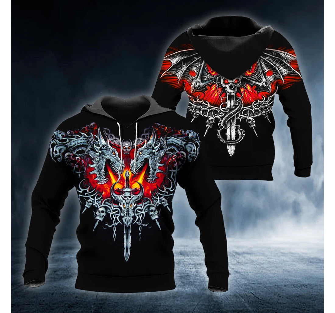 Personalized Dragon Sword Fire Skull - 3D Printed Pullover Hoodie