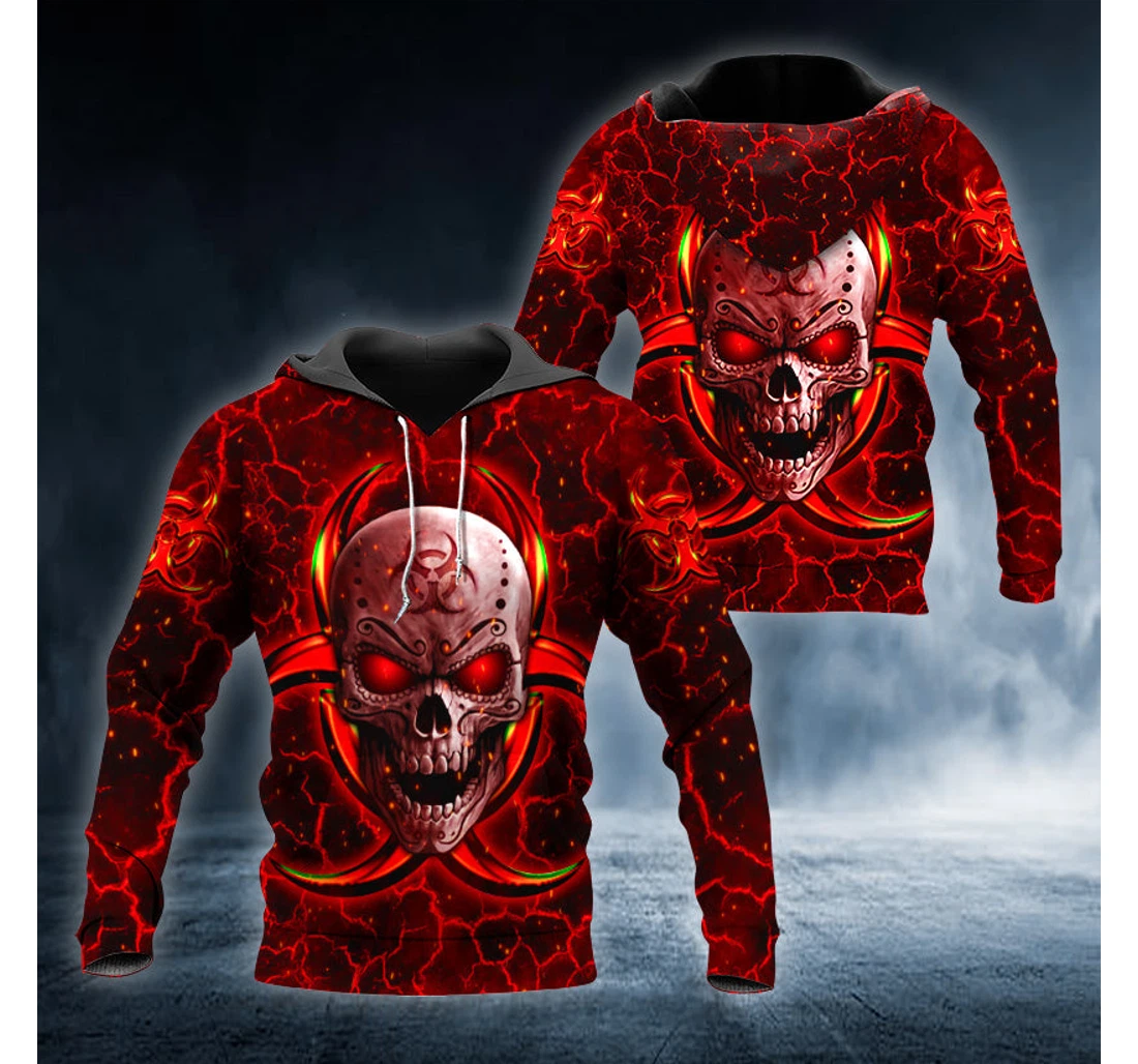Personalized Biohazard Symbol Red Flame Skull - 3D Printed Pullover Hoodie
