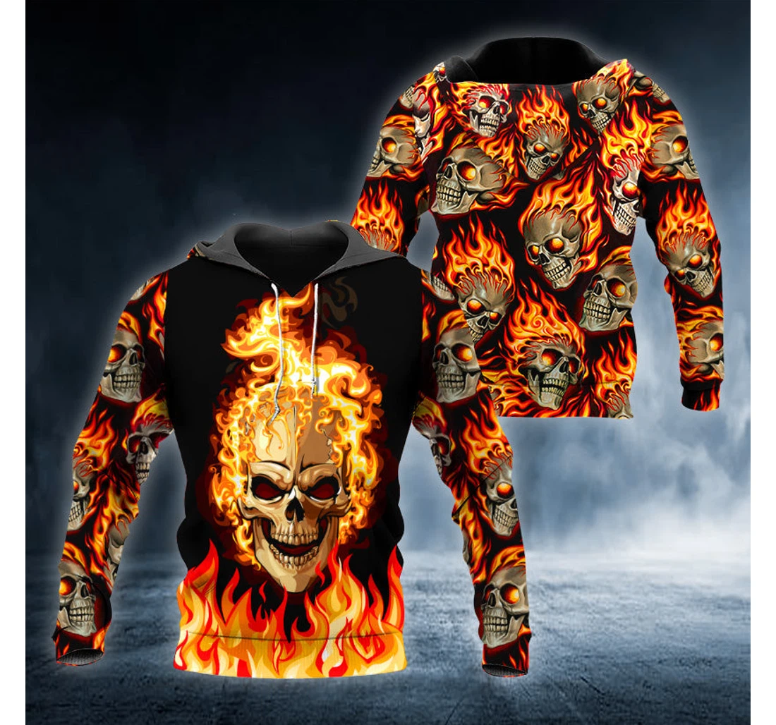 Personalized Ghost Fire Skull - 3D Printed Pullover Hoodie