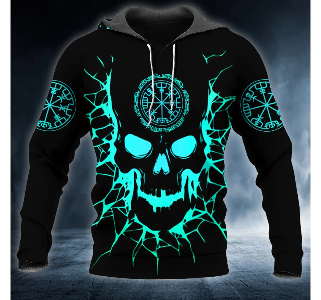 Personalized Viking Compass Neon Flame Skull - 3D Printed Pullover Hoodie