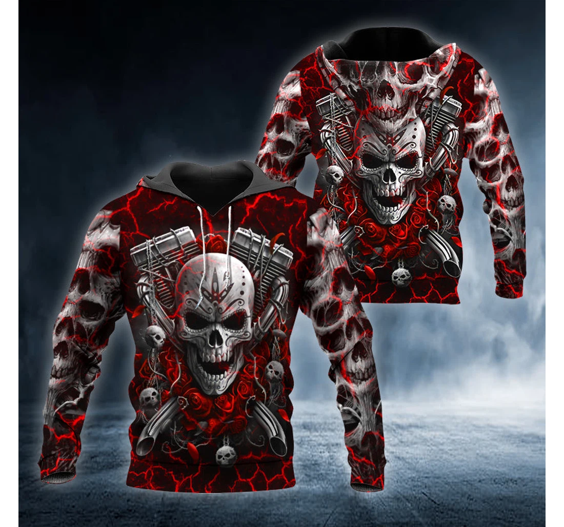 Personalized Blood Roses Biker Skull - 3D Printed Pullover Hoodie