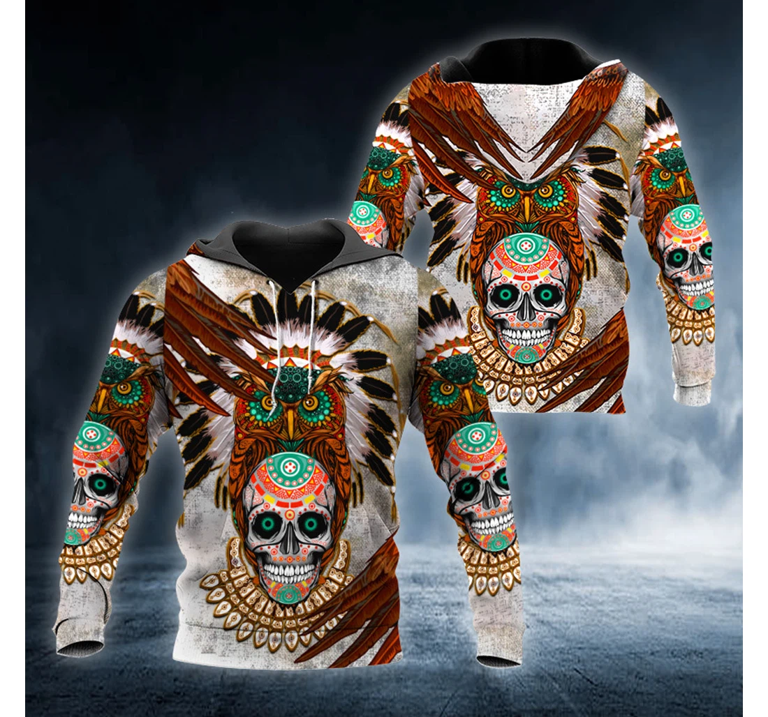Personalized Tribal Pattern Owl Mandala Native Skull - 3D Printed Pullover Hoodie