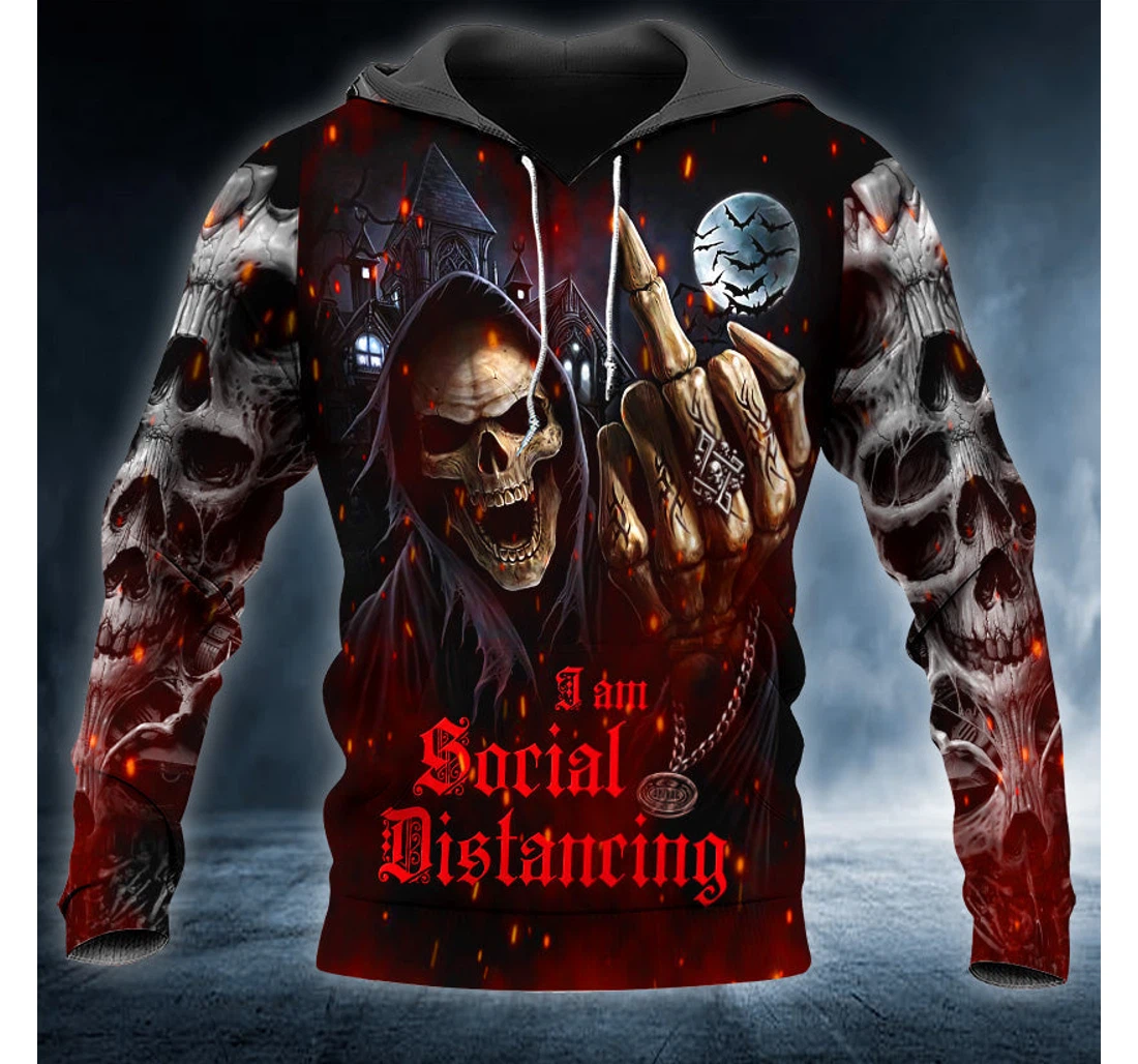Personalized I Am Social Distancing Reaper Fire Skull Bandana - 3D Printed Pullover Hoodie