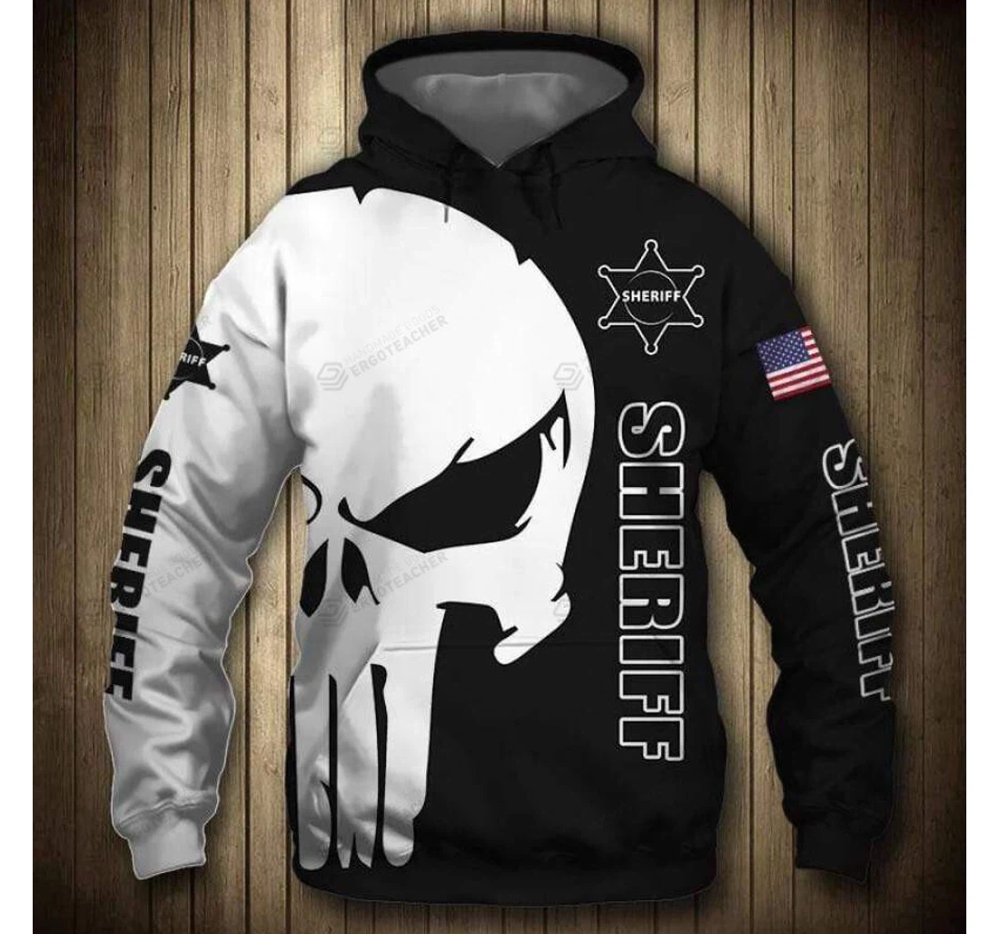 Personalized Skull Sheriff All Zip- Up - 3D Printed Pullover Hoodie