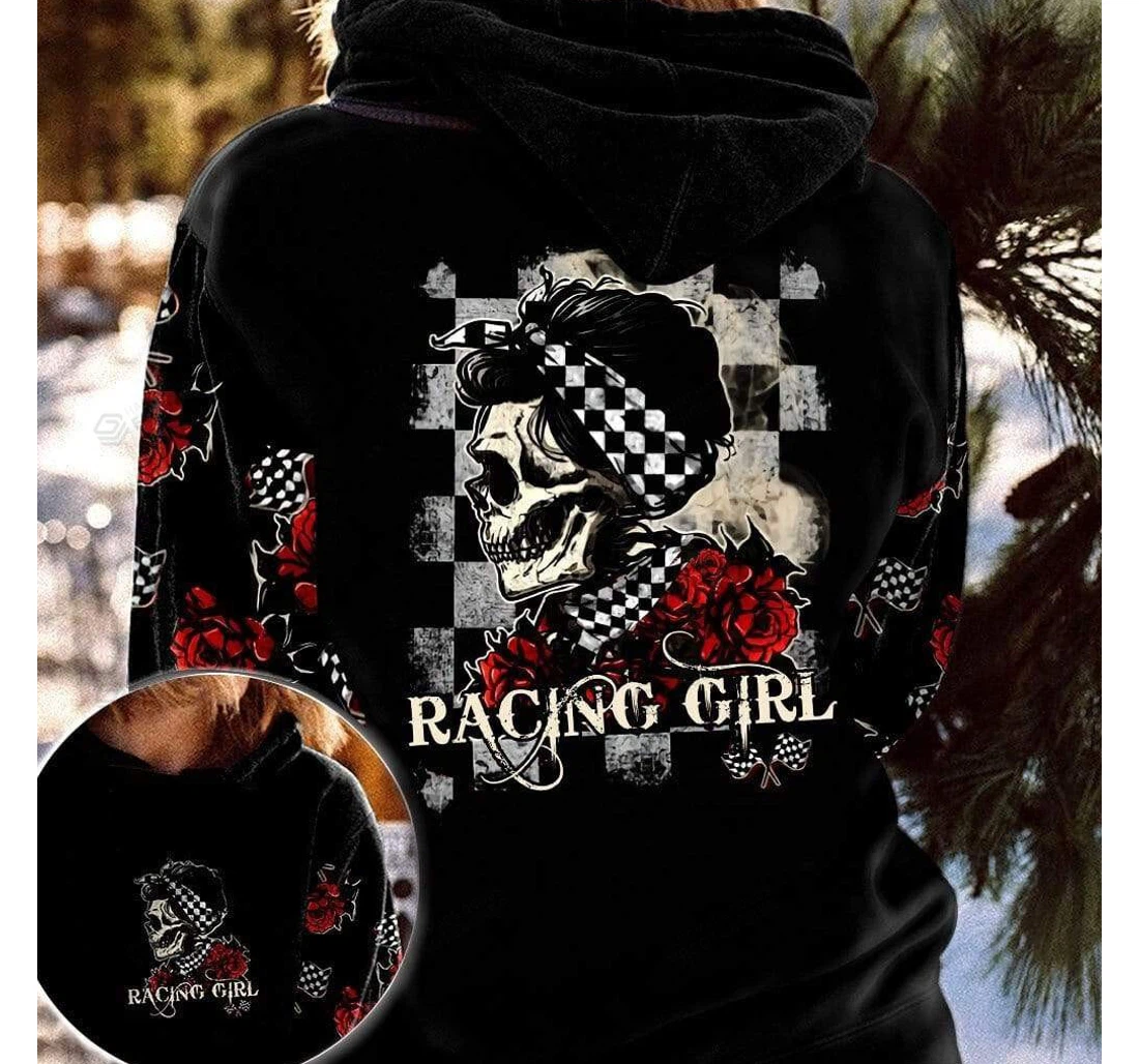 Personalized Skull Rose Racing Girl - 3D Printed Pullover Hoodie