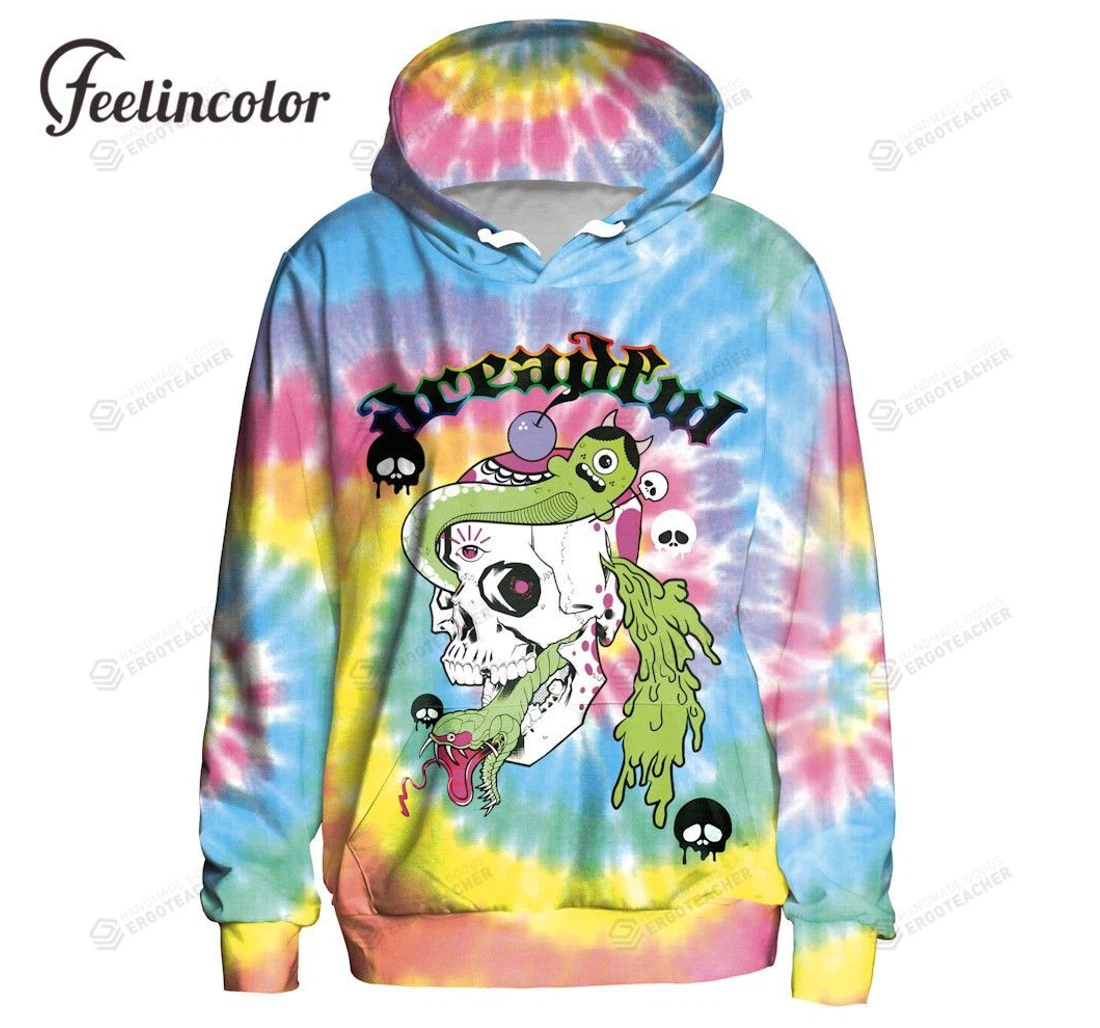 Personalized Skull Swirl Bow Tie Dye - 3D Printed Pullover Hoodie
