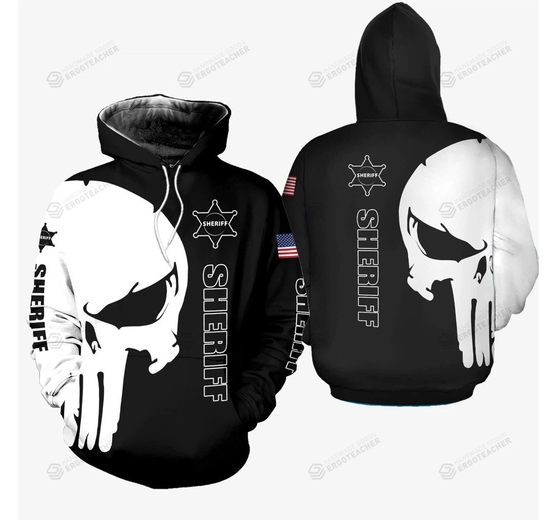 Personalized Skull Sheriff Police All Zip- Up - 3D Printed Pullover Hoodie