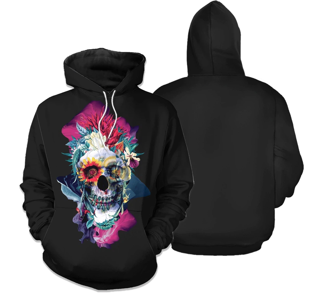 Personalized Skull7 Water Color Floral - 3D Printed Pullover Hoodie