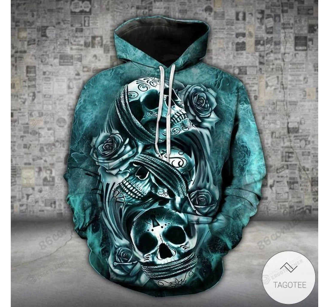 Personalized Skull Turquoise Trio - 3D Printed Pullover Hoodie