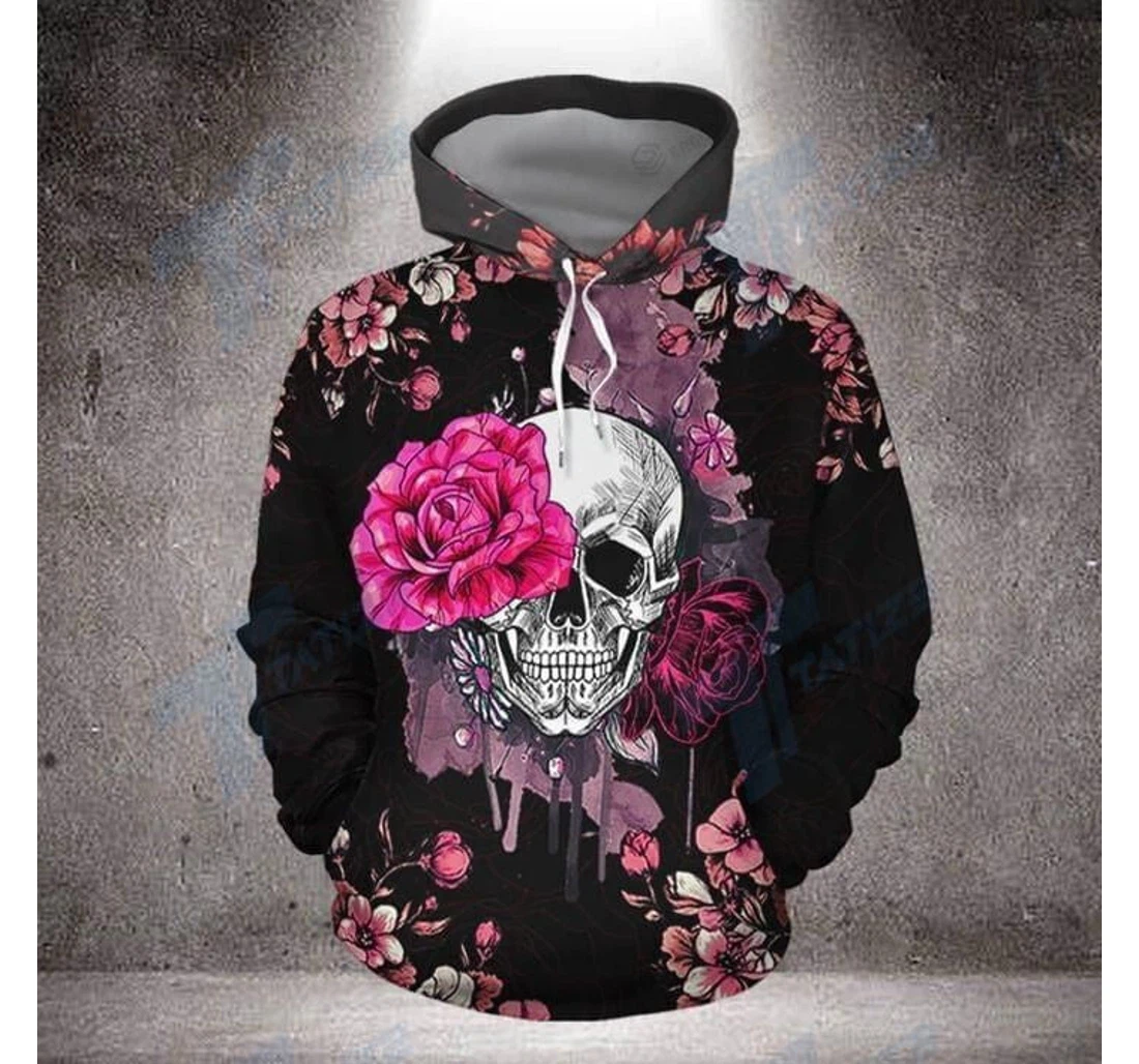 Personalized Skull Pink Rose - 3D Printed Pullover Hoodie