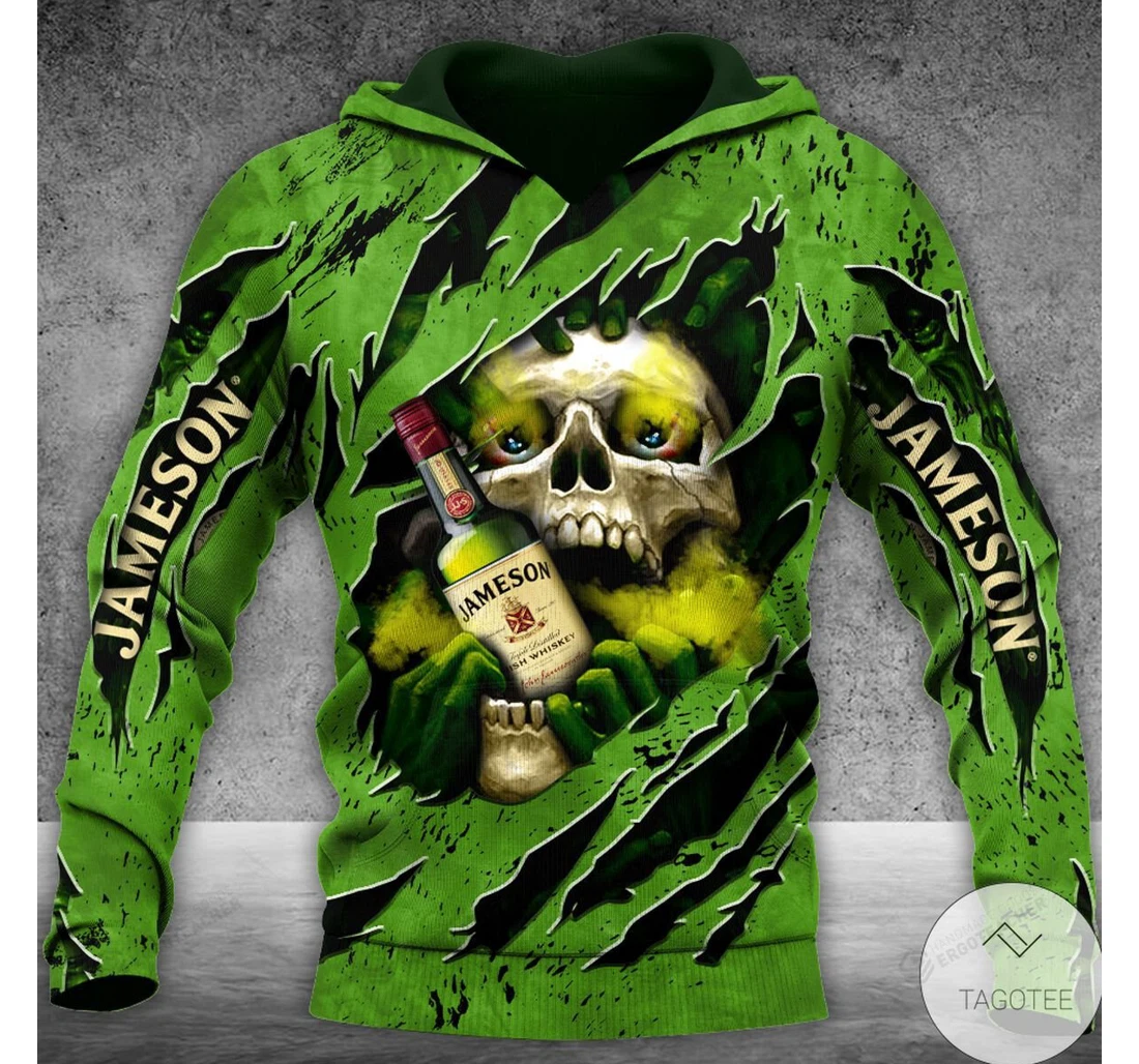 Personalized Skull Jameson Whiskey - 3D Printed Pullover Hoodie