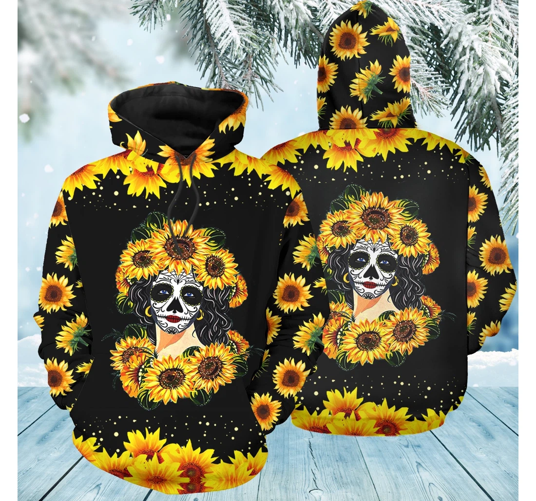 Personalized Skull With Sunflower Sk-3dh-n1 - 3D Printed Pullover Hoodie