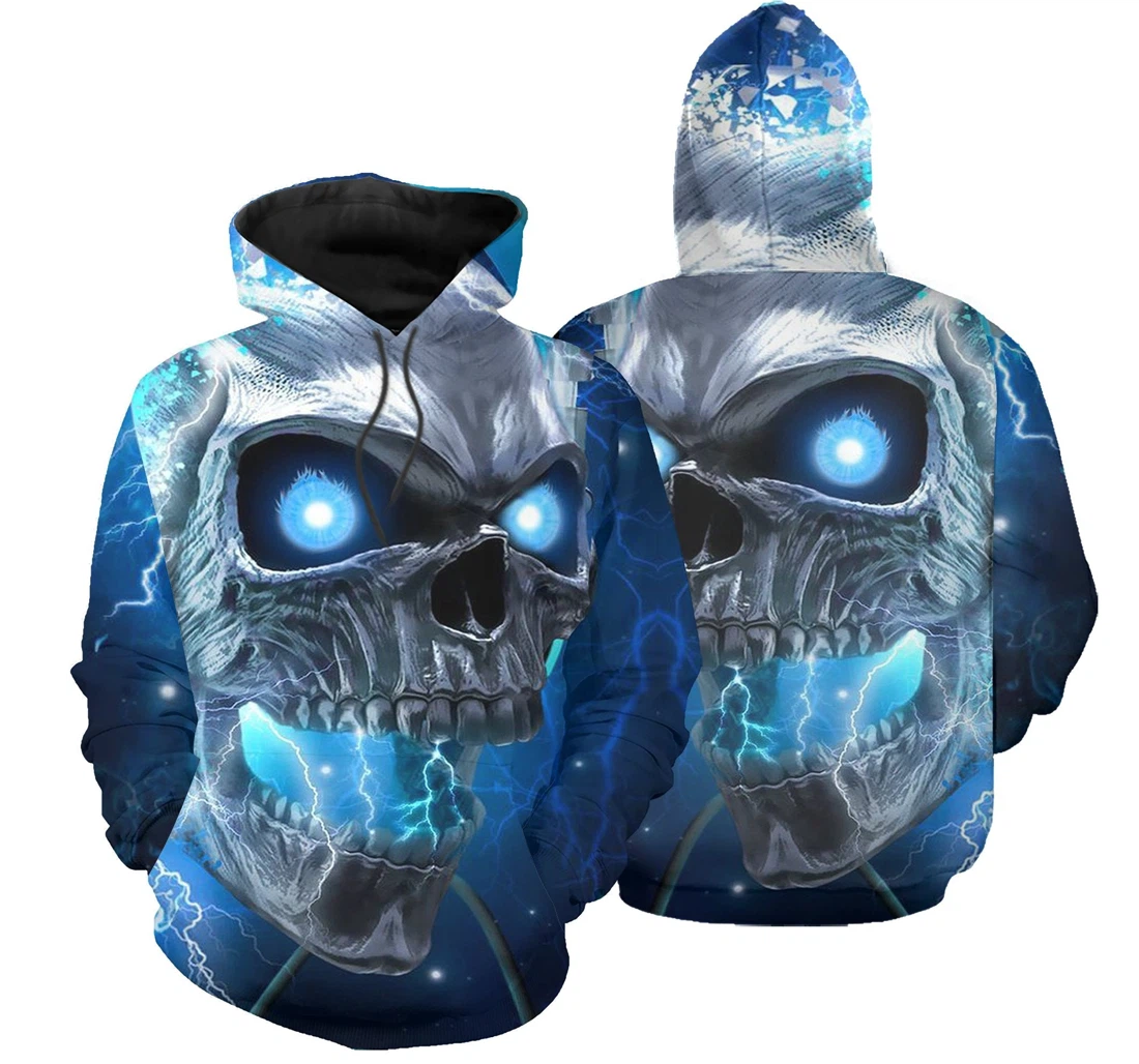 Personalized Skull Thunder Sky Sk-cgt- - 3D Printed Pullover Hoodie