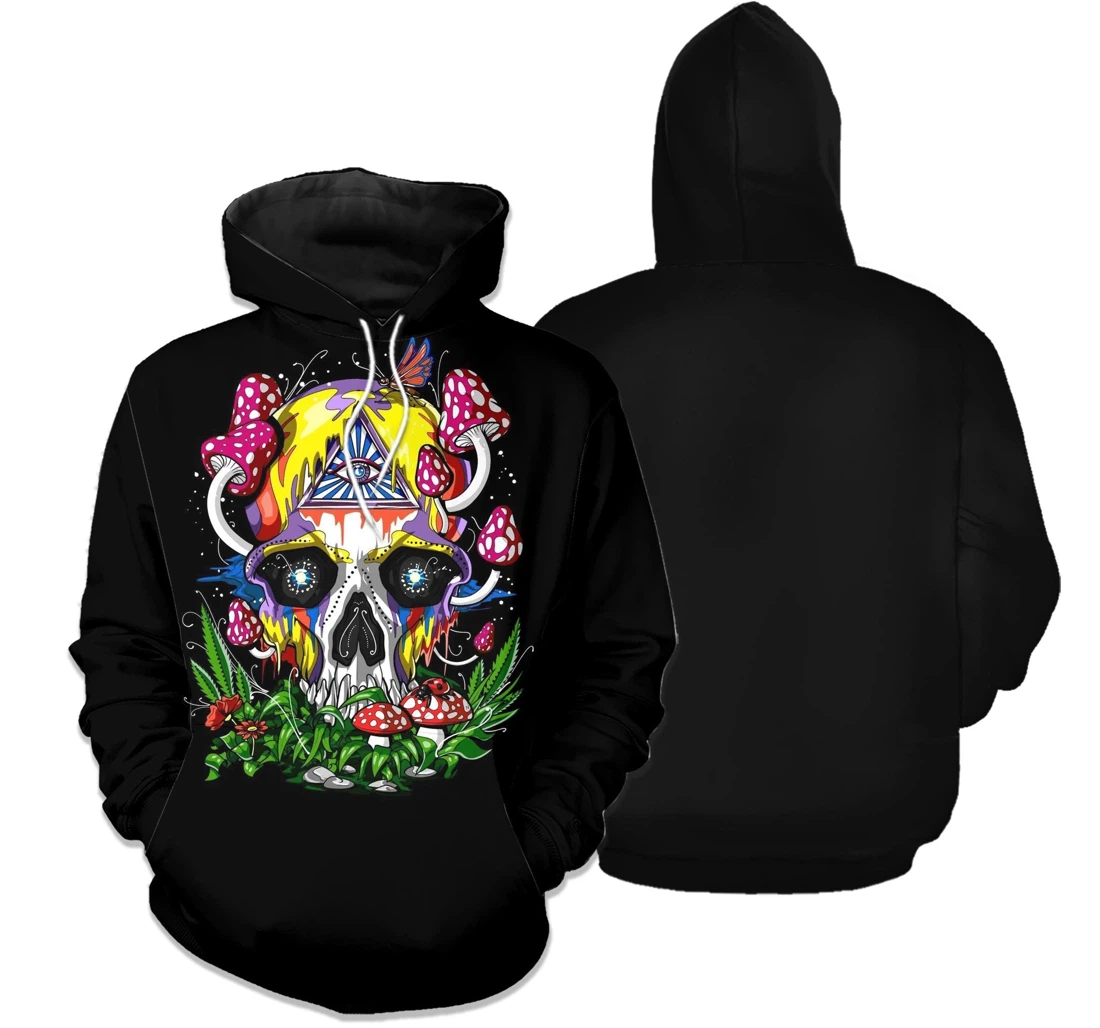 Personalized Skull Pink Dot Mushroom - 3D Printed Pullover Hoodie