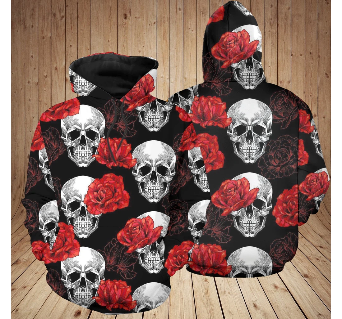 Personalized Skull Flower Sk-3dh-0t - 3D Printed Pullover Hoodie