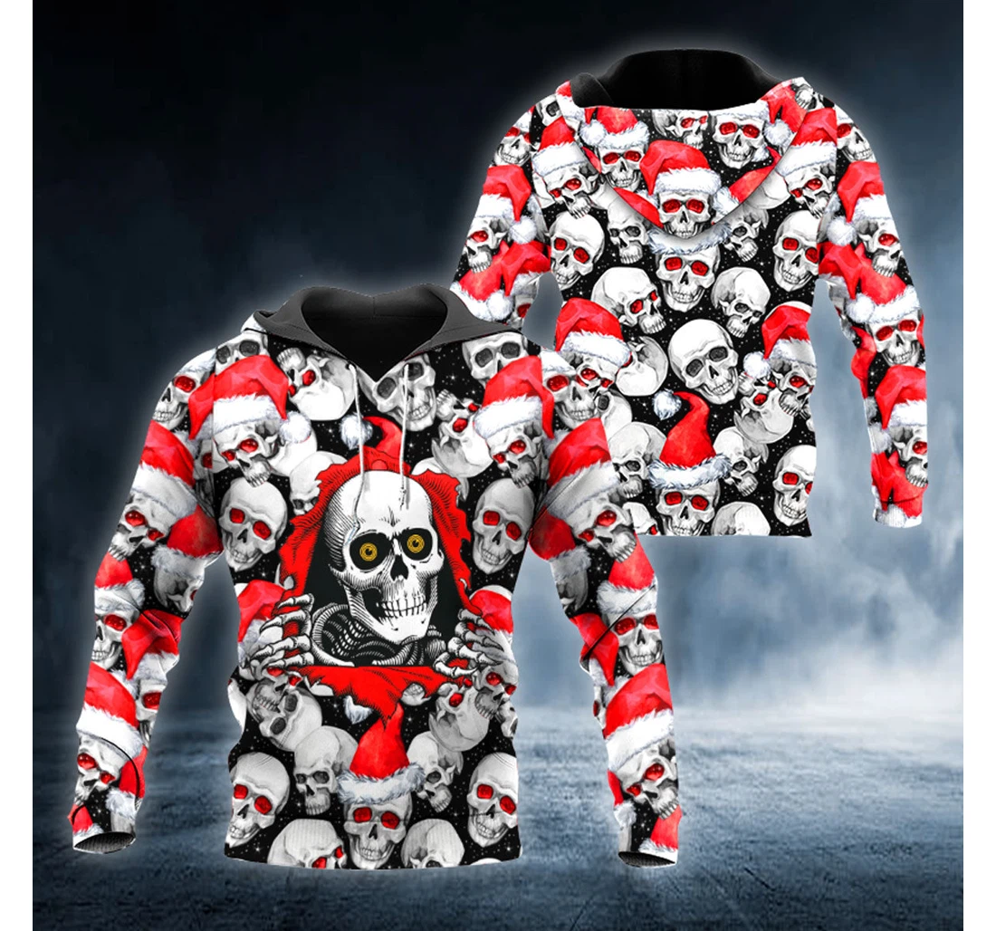 Personalized Xmas Skeleton Ripping Out Santa Skull - 3D Printed Pullover Hoodie