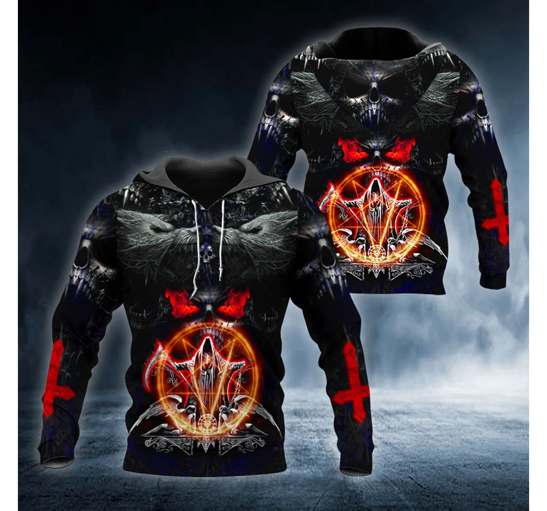 Personalized Werewolves Satanic Symbol Reaper Fire Skull - 3D Printed Pullover Hoodie
