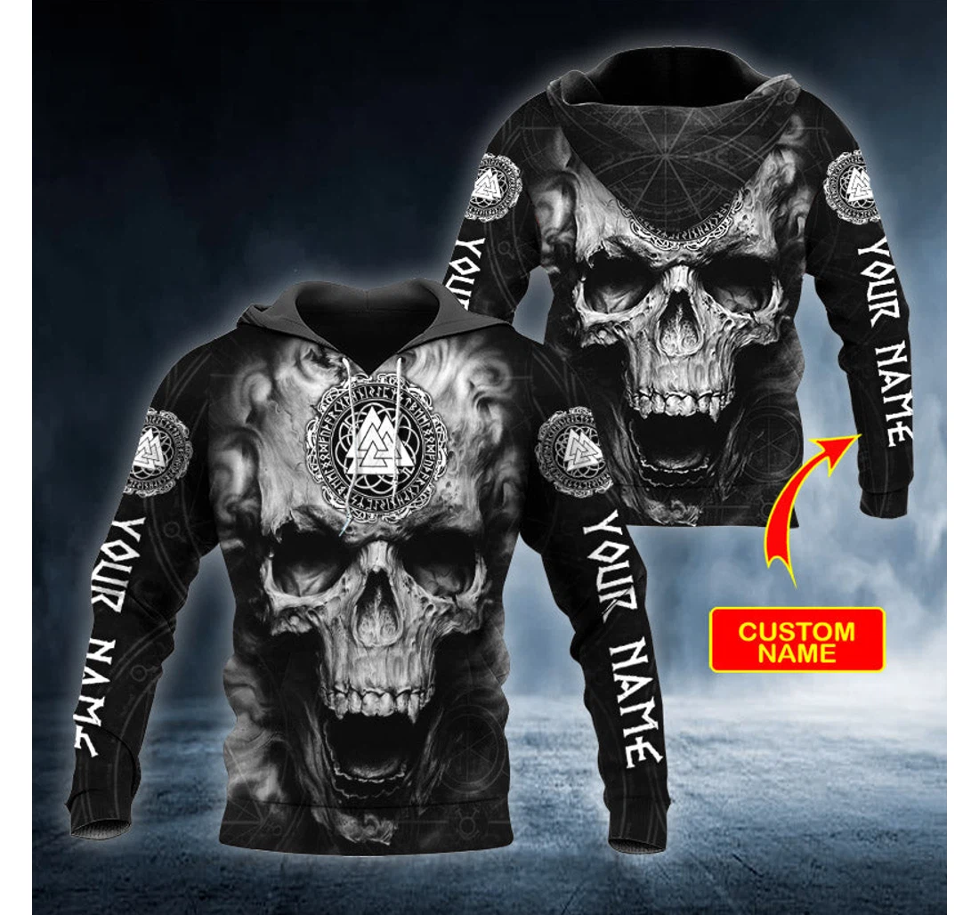 Runic Compass White Skull Personalized - 3D Printed Pullover Hoodie