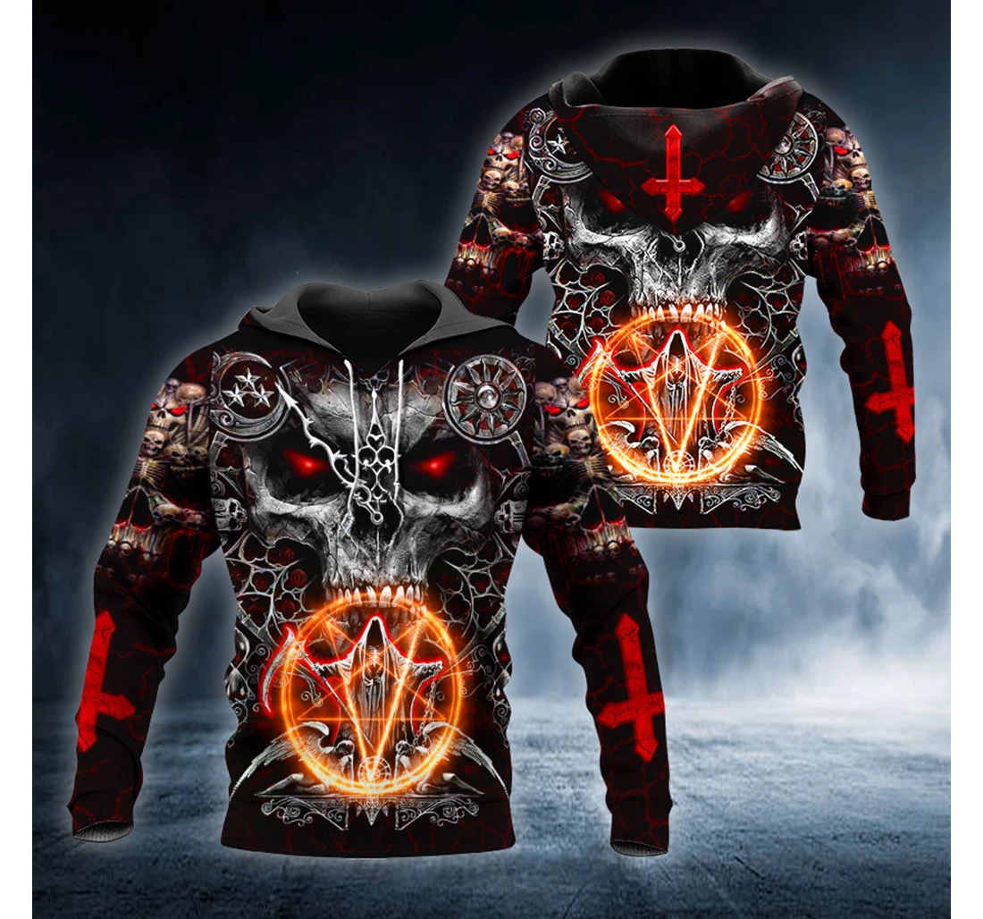Personalized Satanic Compass Grim Reaper Skull - 3D Printed Pullover Hoodie