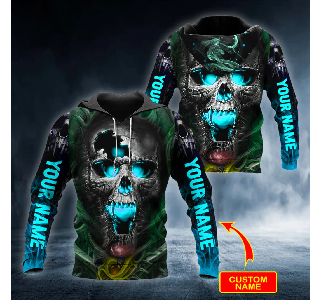 Blue Monster Skull Personalized - 3D Printed Pullover Hoodie