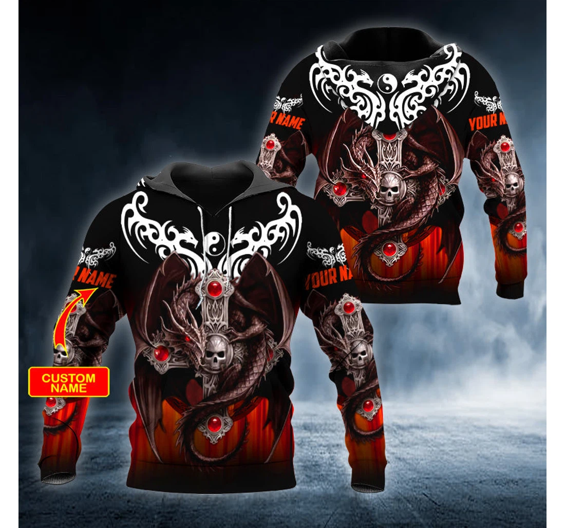 Yinyang Winged Dragon Cross Skull Personalized - 3D Printed Pullover Hoodie