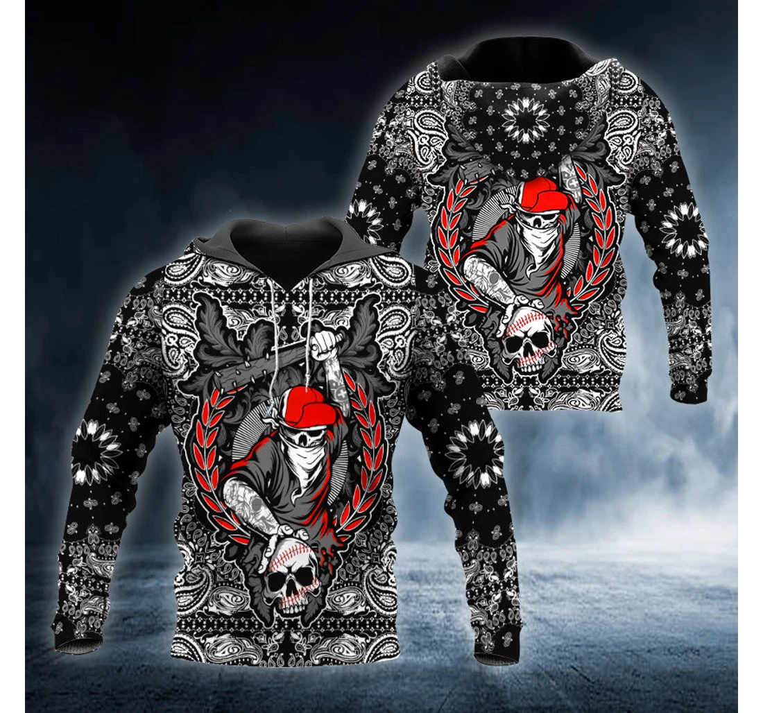 Personalized Baseball Bat With Gangster Journal Skull - 3D Printed Pullover Hoodie