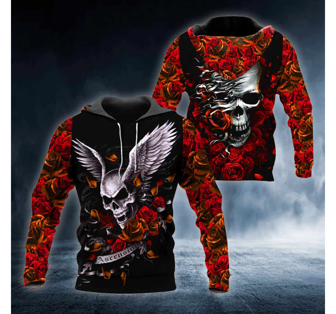 Personalized Ascension Day Roses Winged Skull - 3D Printed Pullover Hoodie