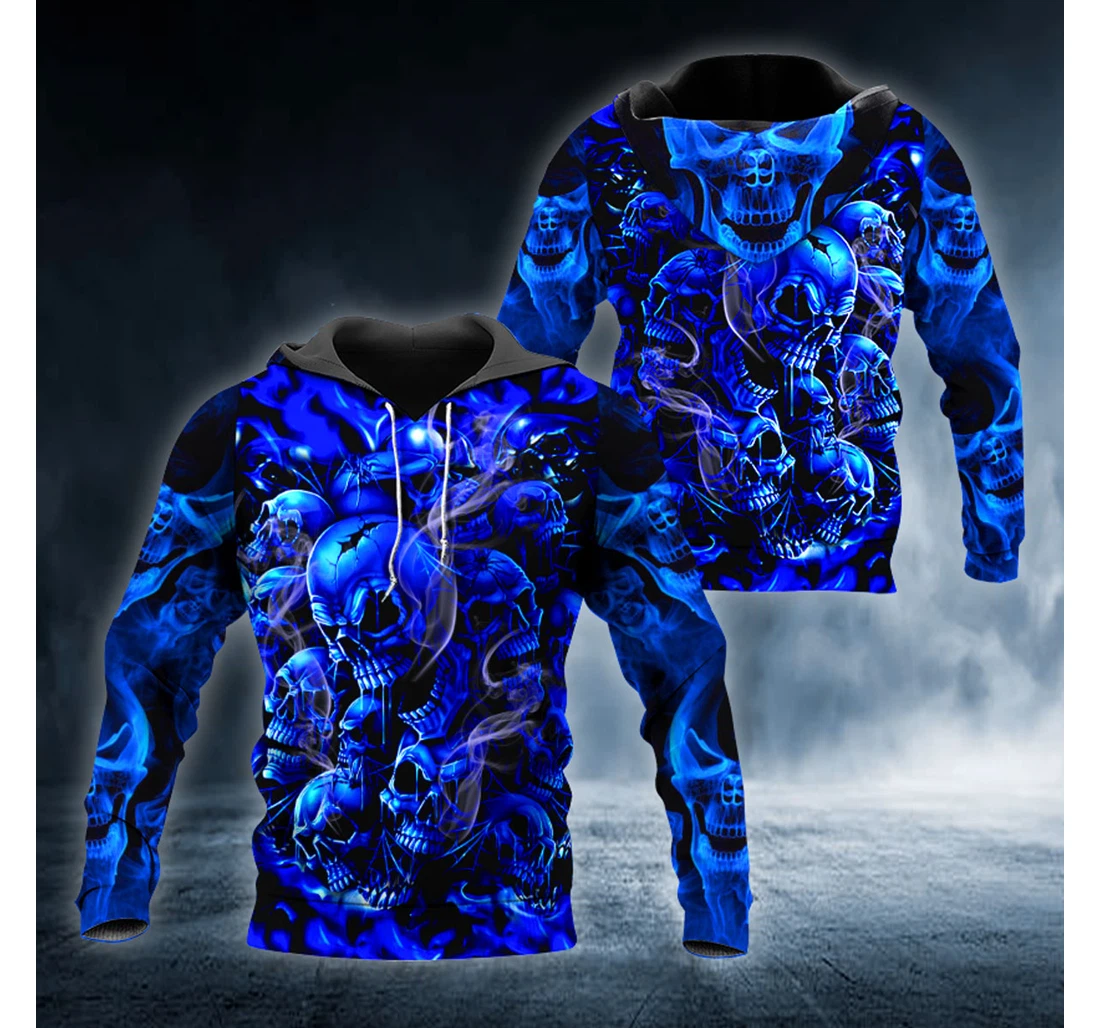 Personalized Pile Of Dark Blue Ghost Skull - 3D Printed Pullover Hoodie