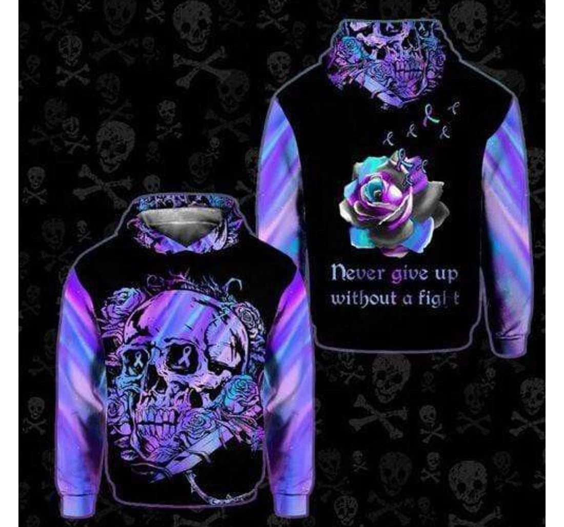 Personalized Never Give Up Suicide Awareness Skull All Zip- Up - 3D Printed Pullover Hoodie