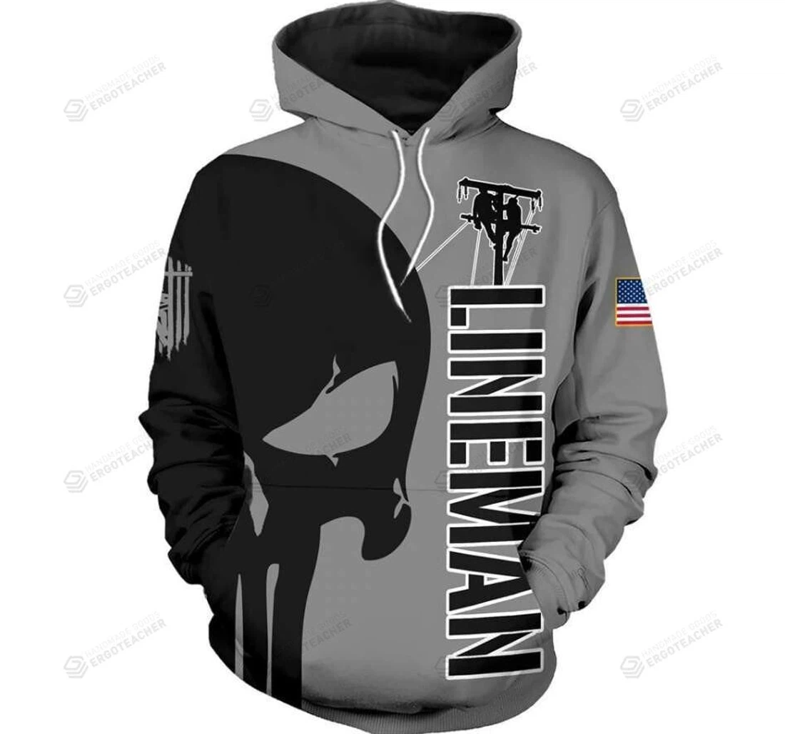 Personalized Lineman Skull All Zip- Up - 3D Printed Pullover Hoodie