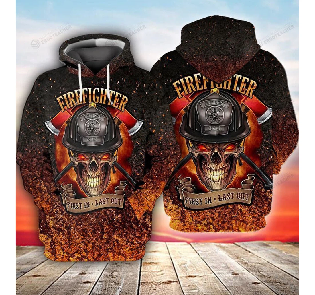 Personalized Memorial Day Firefighter Skull First In Last Out - 3D Printed Pullover Hoodie