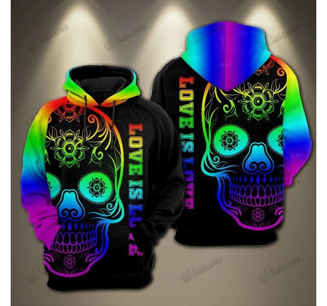 Personalized Lgbt Skull Love Is Love - 3D Printed Pullover Hoodie