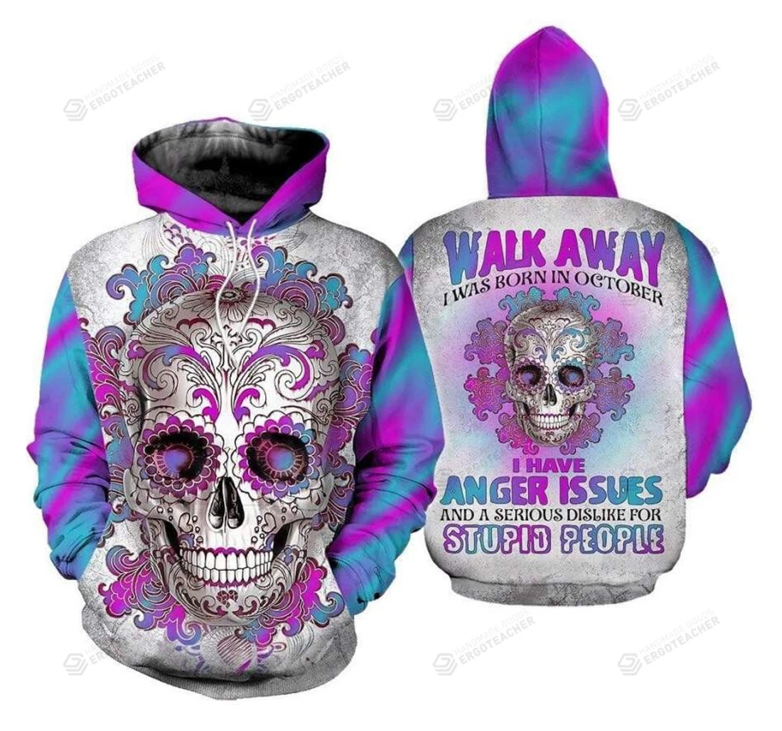 Personalized Sugar Skull Birthday All Zip- Up - 3D Printed Pullover Hoodie