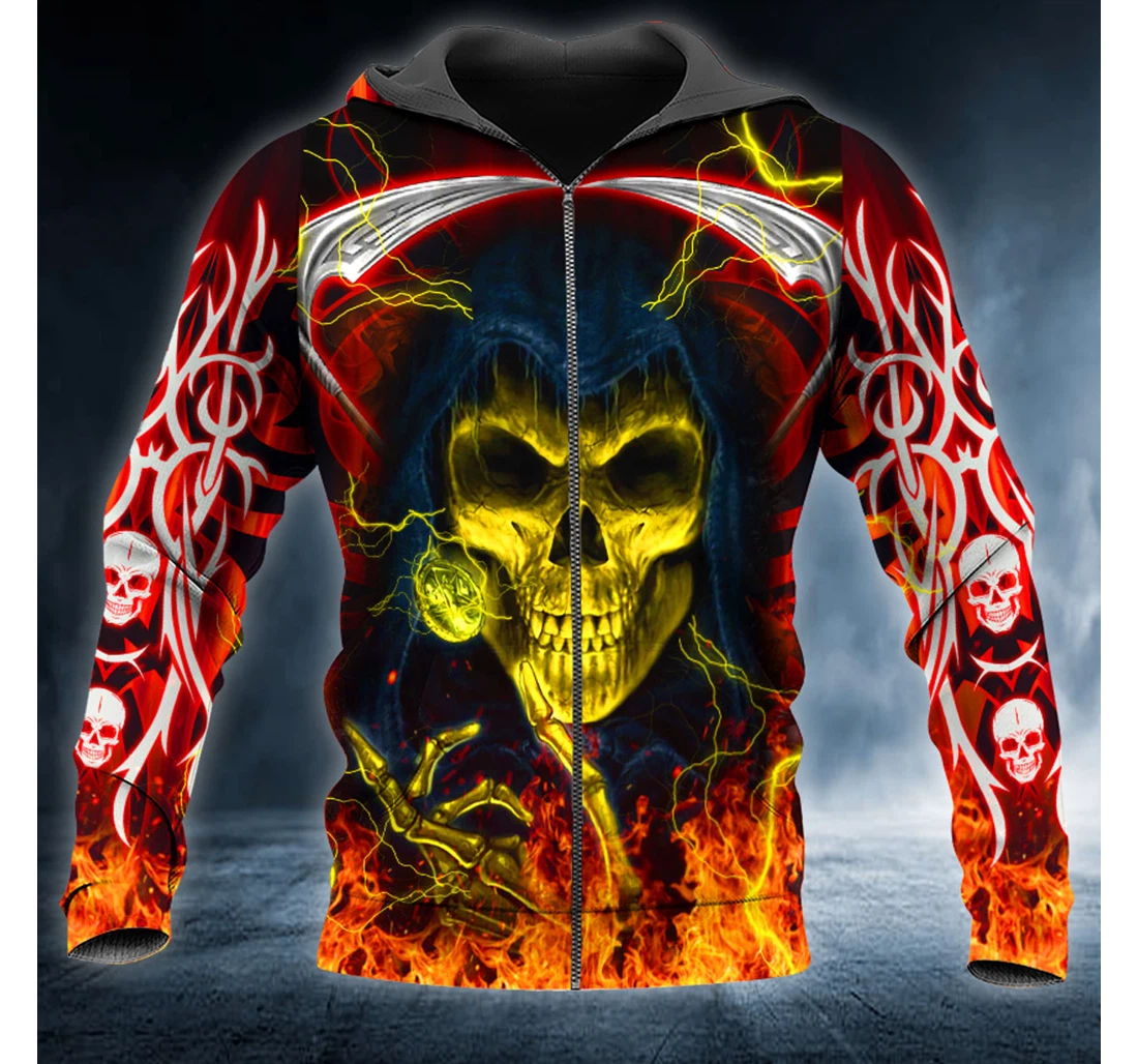 Personalized Zip Hoodie - Lucifer Satan Coin Reaper Skull - 3D Printed