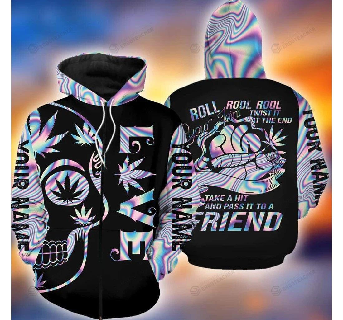 Personalized Hologram Skull Roll The Joint Smoke Weed All Zip- Up - 3D Printed Pullover Hoodie