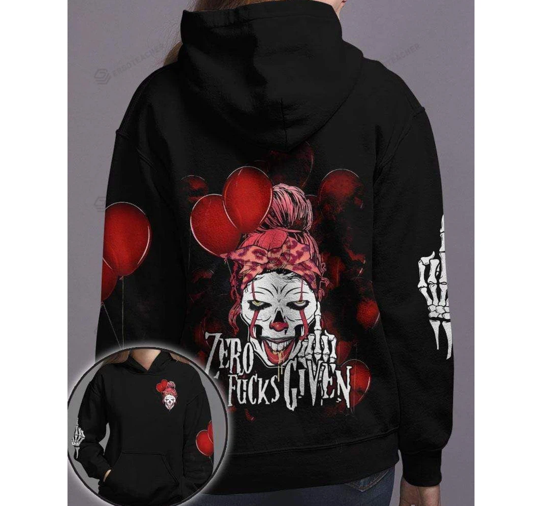 Personalized Red Balloon Skull Girl Zero Fucks Given - 3D Printed Pullover Hoodie